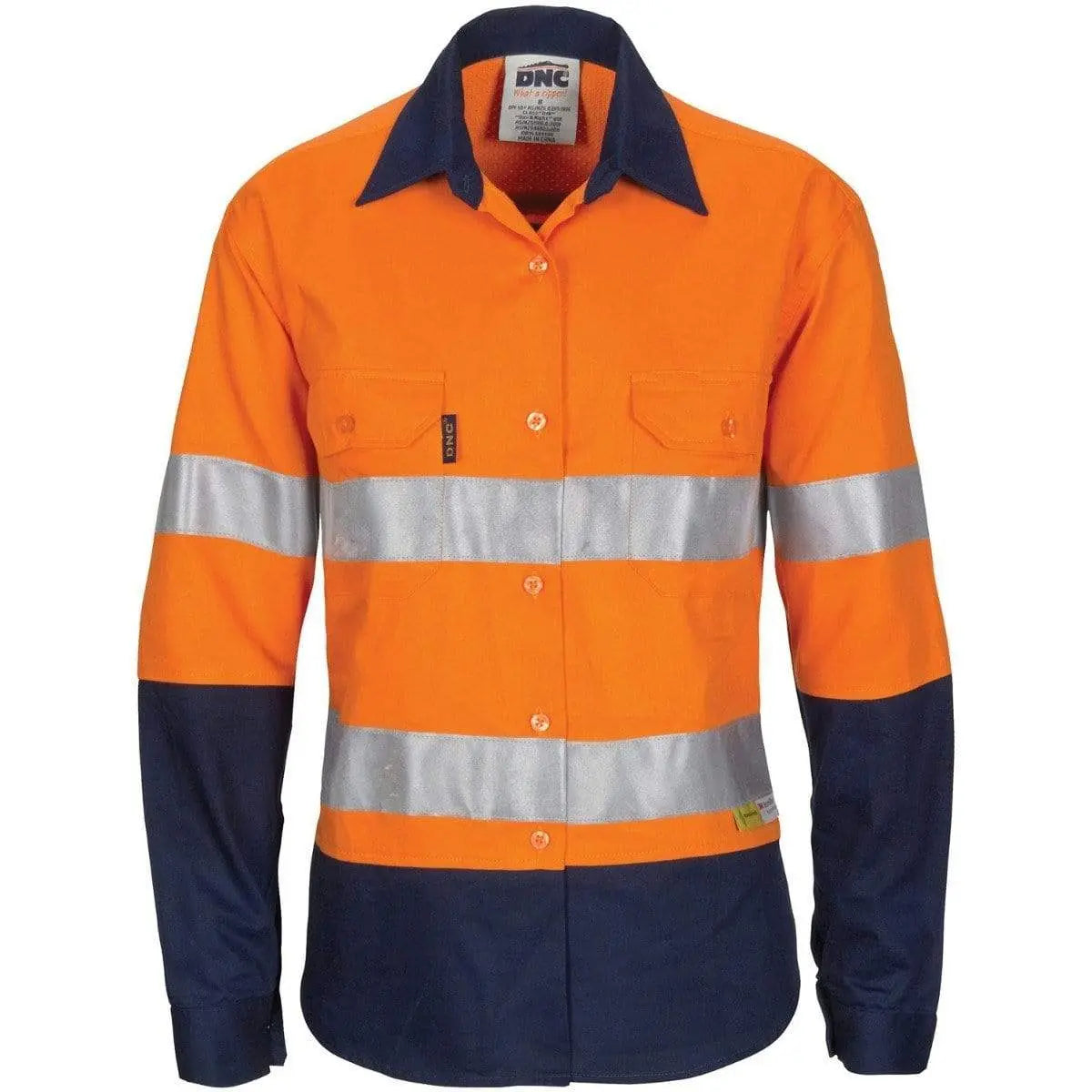 Dnc Workwear Women’s Hi-vis 3 Way Cool-breeze Long Sleeve Cotton Shirt With Gusset Sleeve, 3m Reflective Tape - 3749 Metro Workwear.